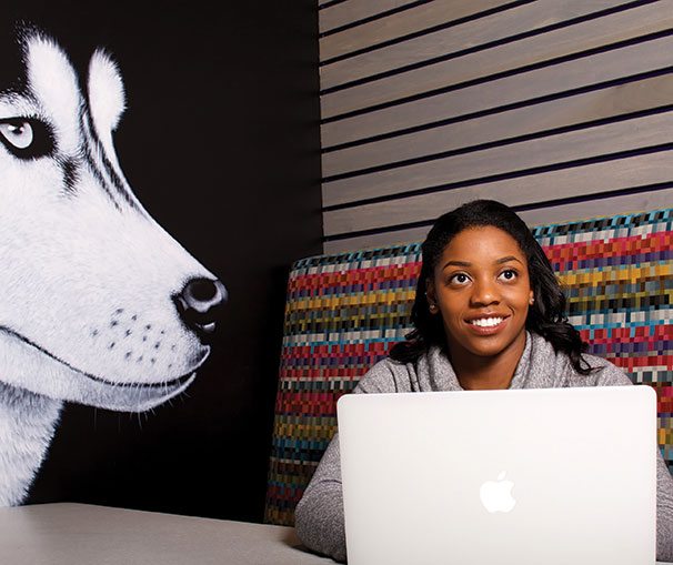 Faith Morrison works on laptop