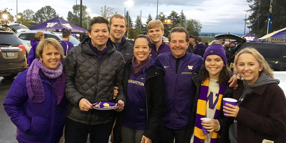 Jim Voelker tailgating with friends and family before a home game at Husky Stadium