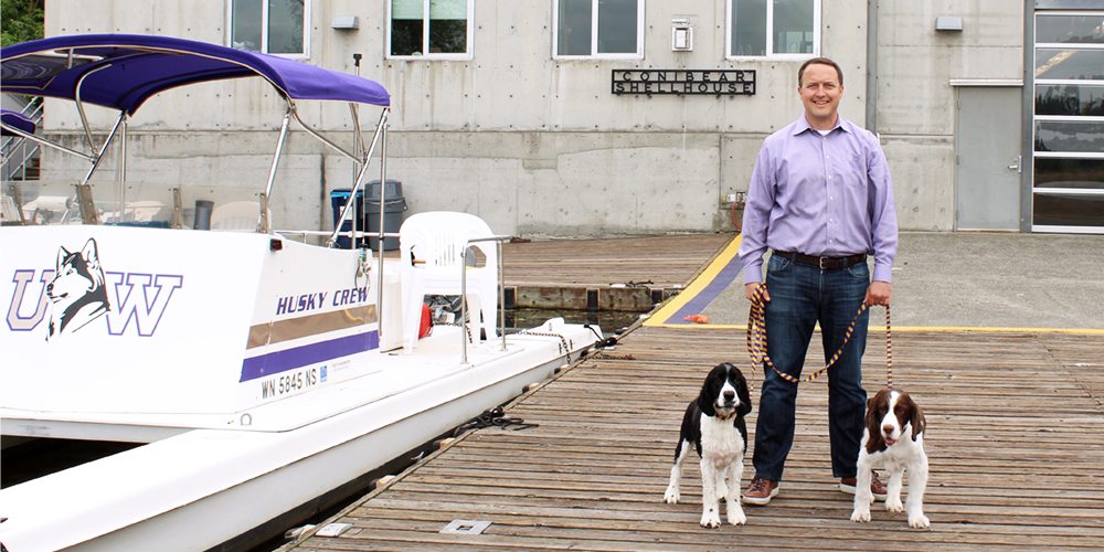 Michael Williams in front of Conibear Shellhouse