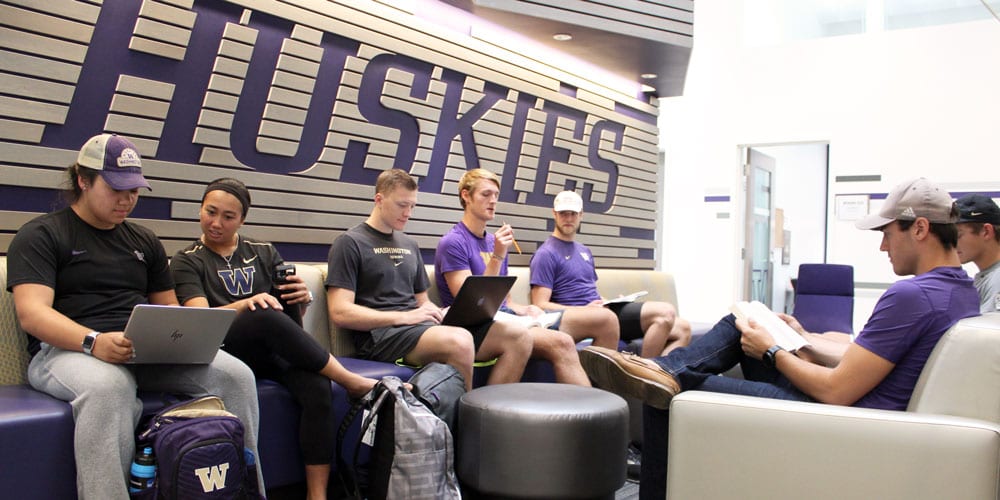 Student-athletes studying in Ackerley Academic Center