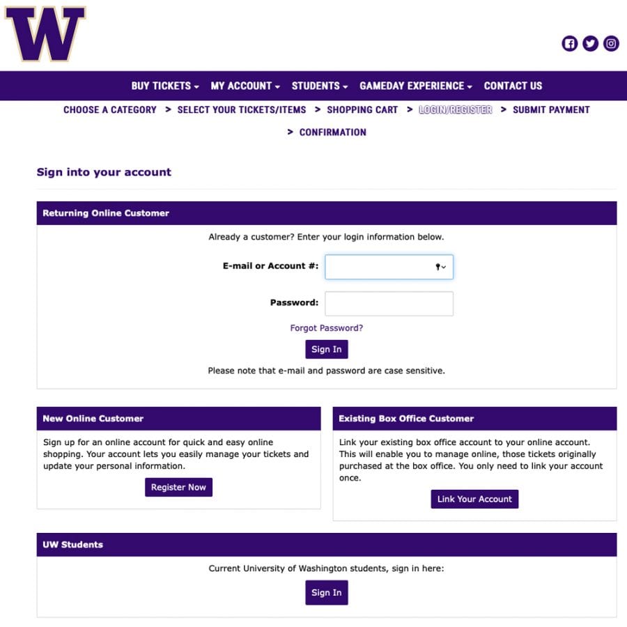 UW Athletics Account Login