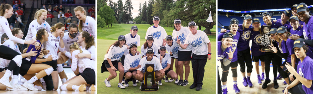 Volleyball, Women's Golf and Women's Basketball celebrating wins