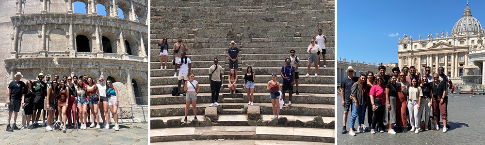 UW student-athletes at various historic sites in Rome, Italy
