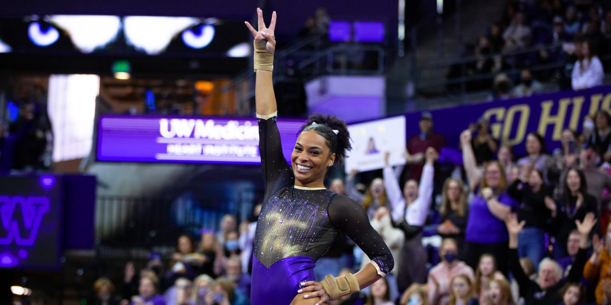 Gymnast Amara Cunningham ends routine with Dubs Up