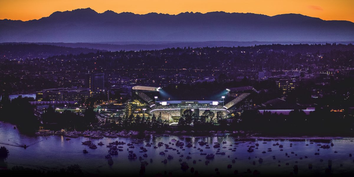 Husky Stadium at sunset