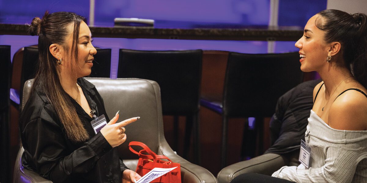Zoey Schaefer talks with Women's Soccer's Samiah Shell