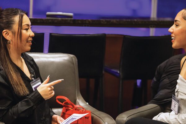 Zoey Schaefer talks with Women's Soccer's Samiah Shell