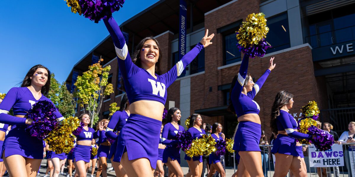 Cheerleaders outside Husky Stadium