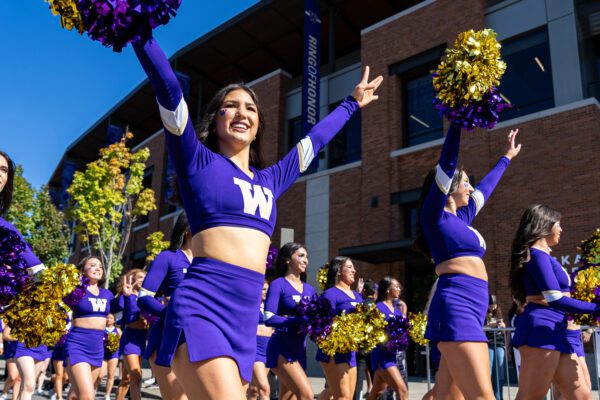 Cheerleaders outside Husky Stadium