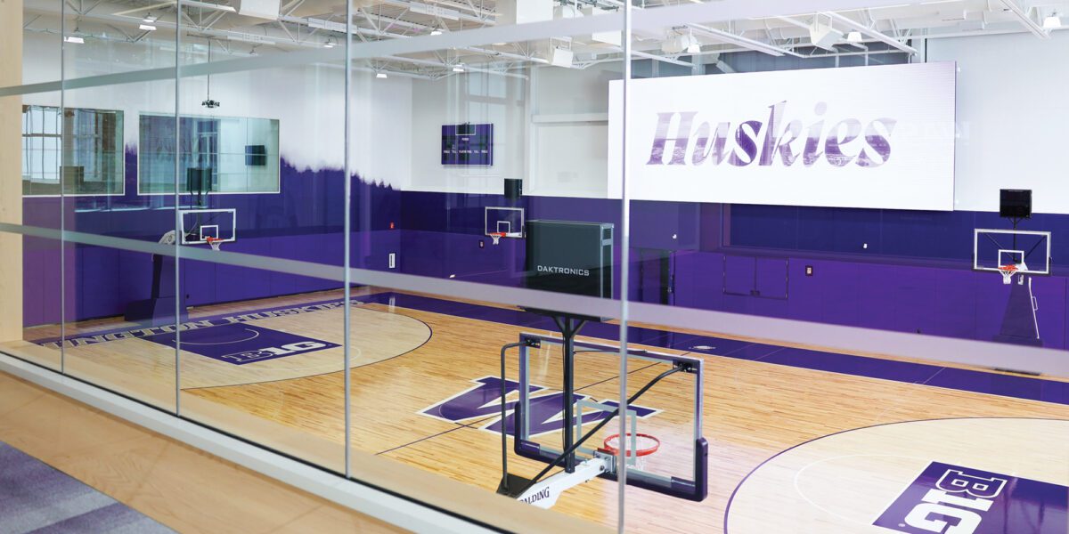 View from above one of the new basketball practice courts